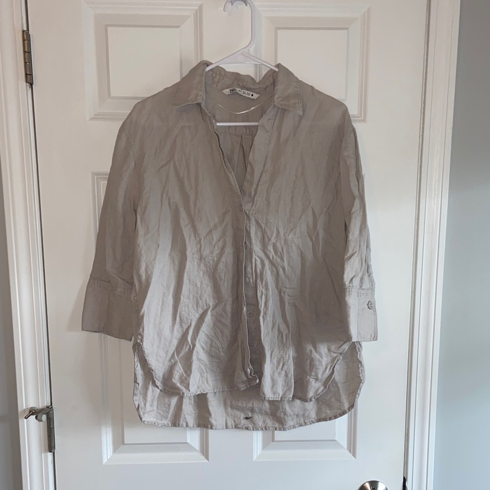 Zara Light Beige Linen Top